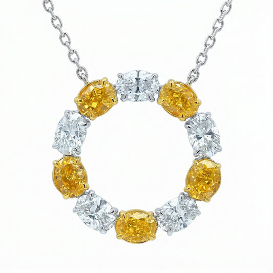 Yellow & White Oval Diamond Circle Necklace