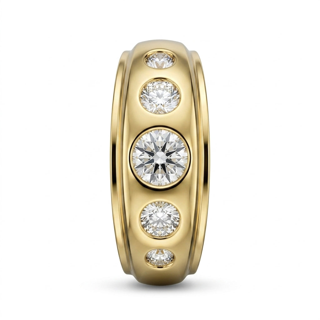Men's 5-Diamond Flush-Set Dome Band Ring