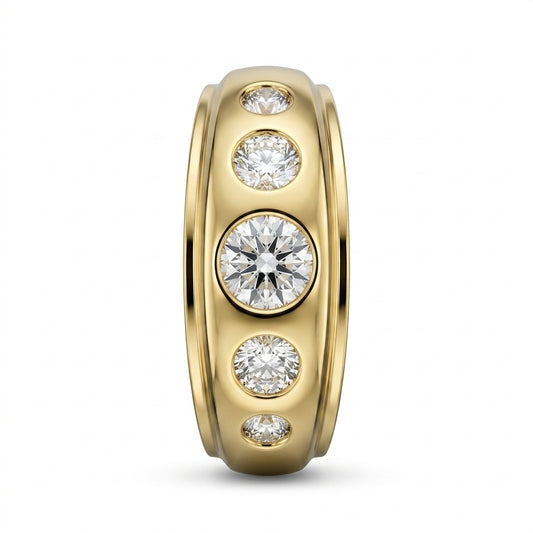 Men's 5-Diamond Flush-Set Dome Band Ring