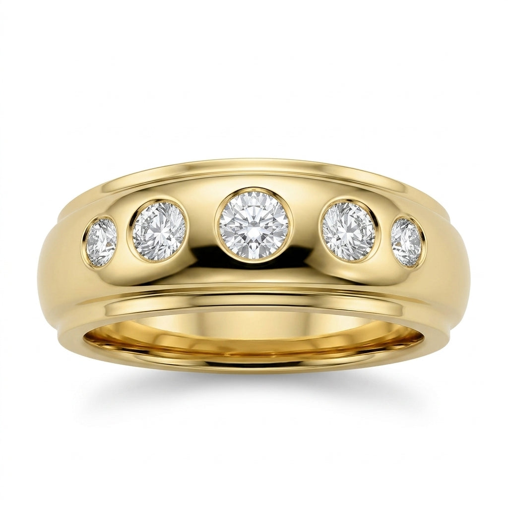 Men's 5-Diamond Flush-Set Dome Band Ring