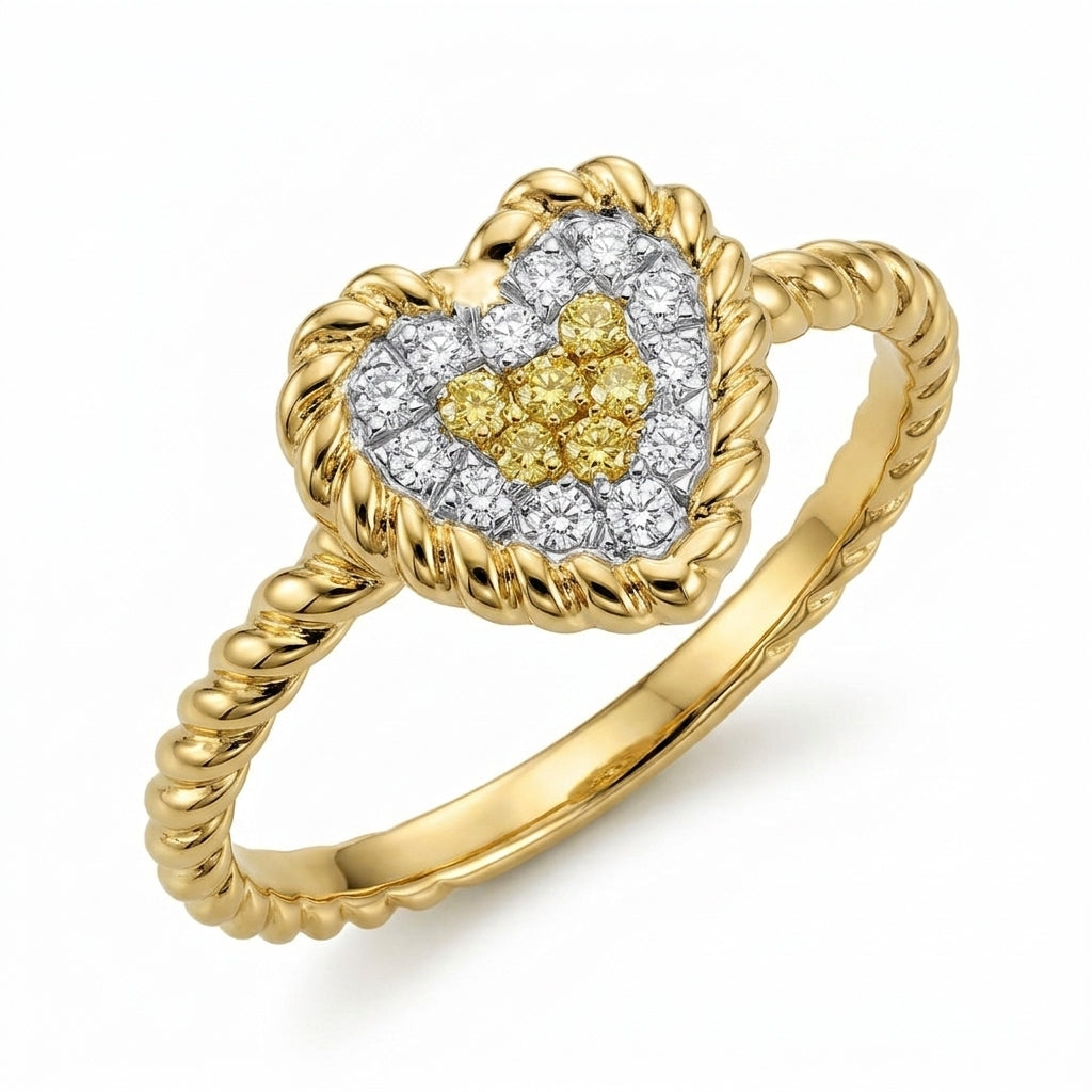 Yellow Diamond Pavé Heart Ring