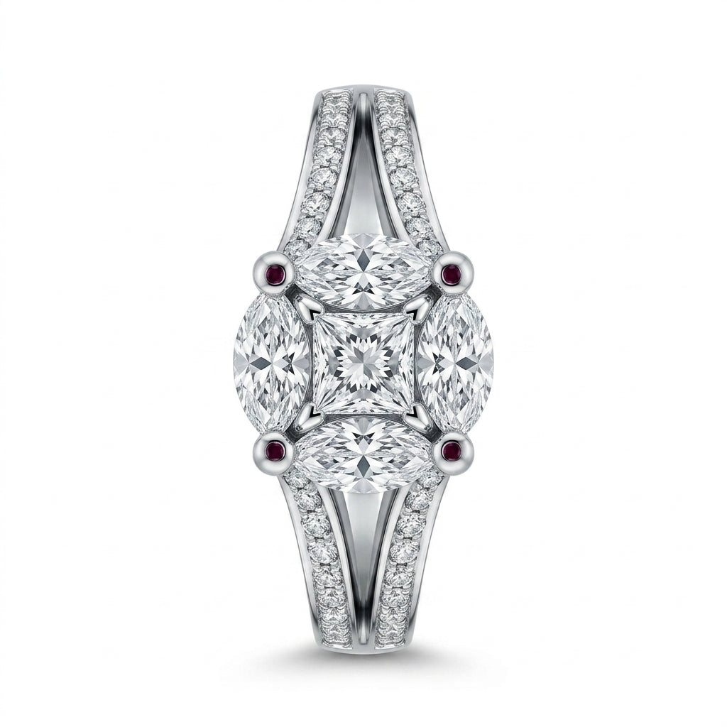 Princess & Marquise Diamond Split-Shank Ring