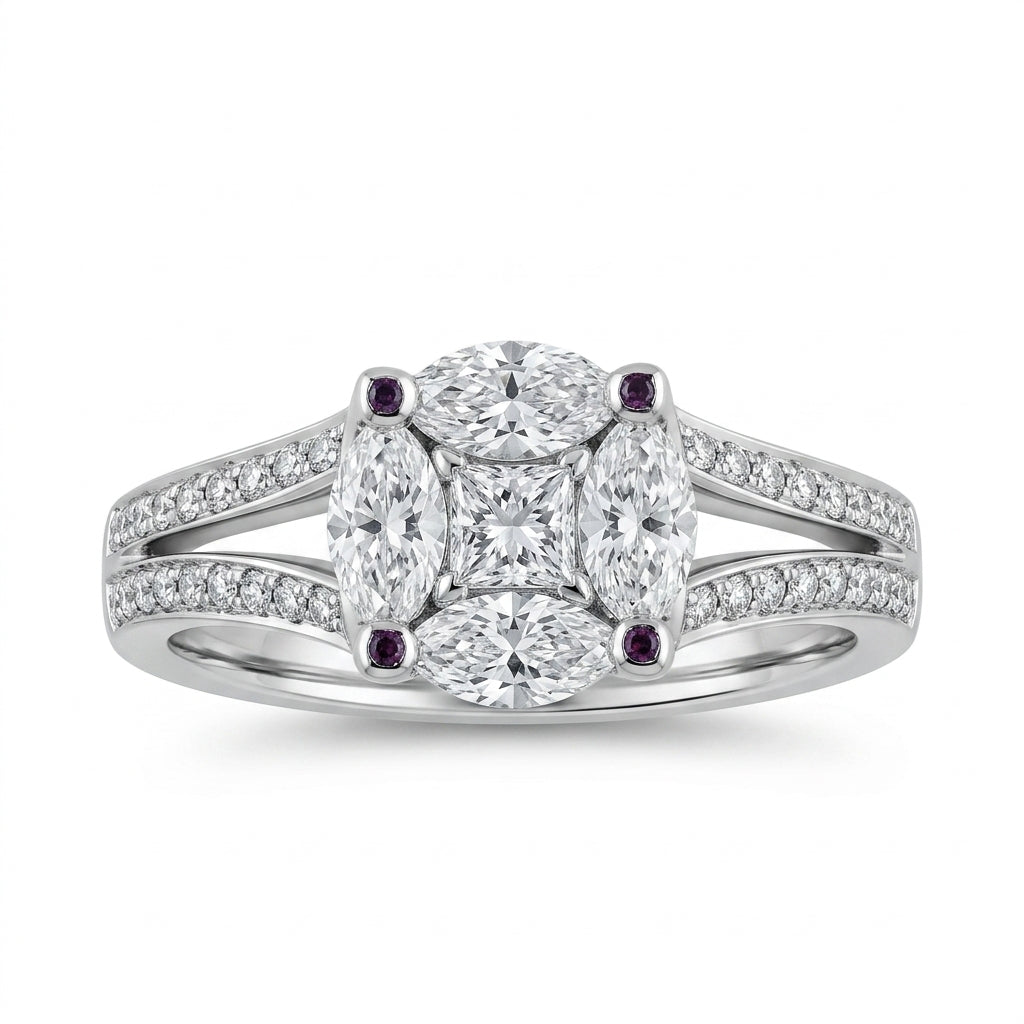 Princess & Marquise Diamond Split-Shank Ring