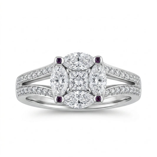 Princess & Marquise Diamond Split-Shank Ring