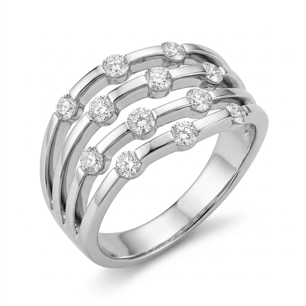 12-Diamond 4-Row Separated Band Ring
