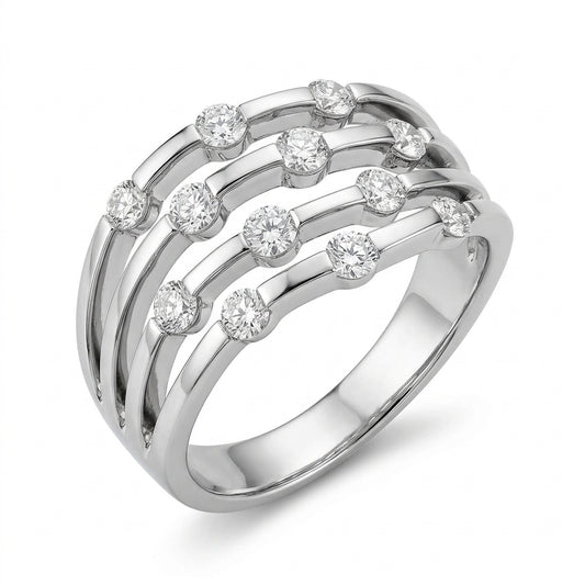 12-Diamond 4-Row Separated Band Ring