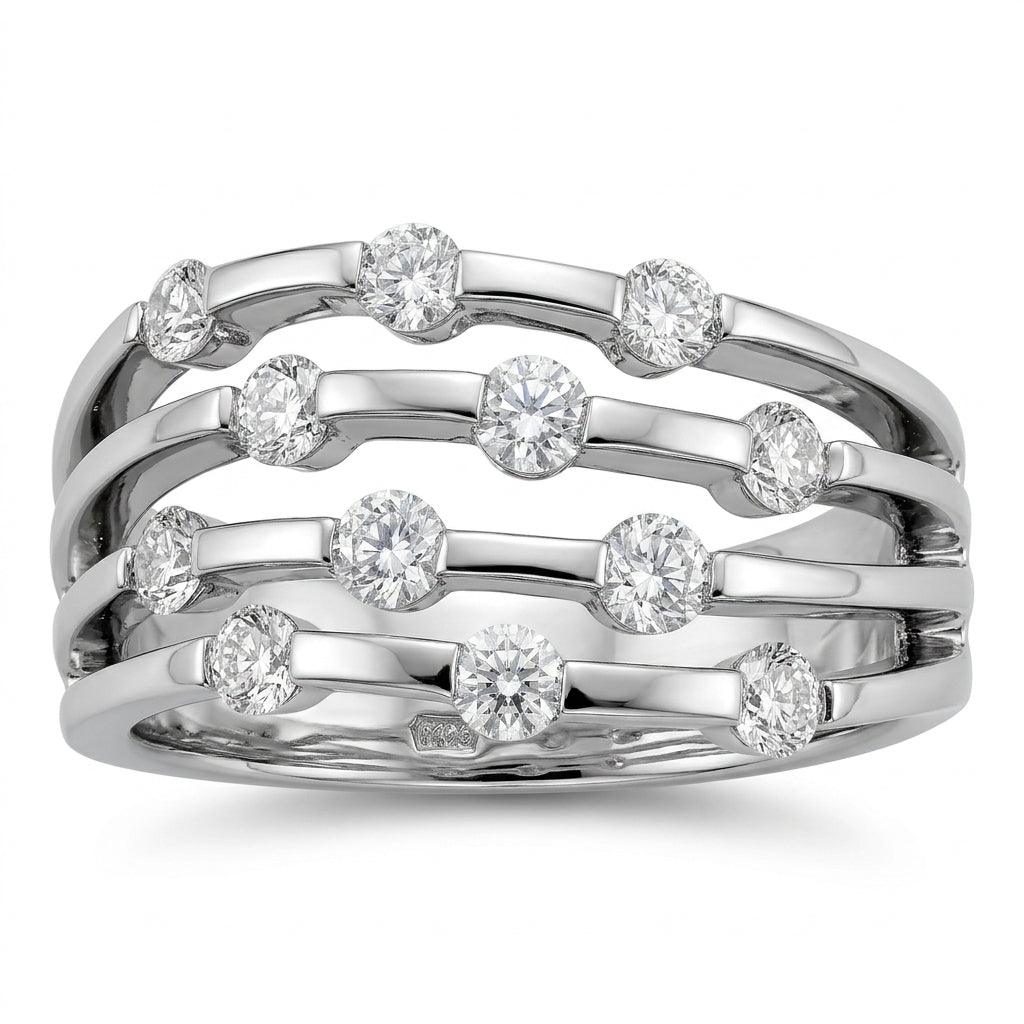 12-Diamond 4-Row Separated Band Ring