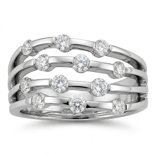12-Diamond 4-Row Separated Band Ring