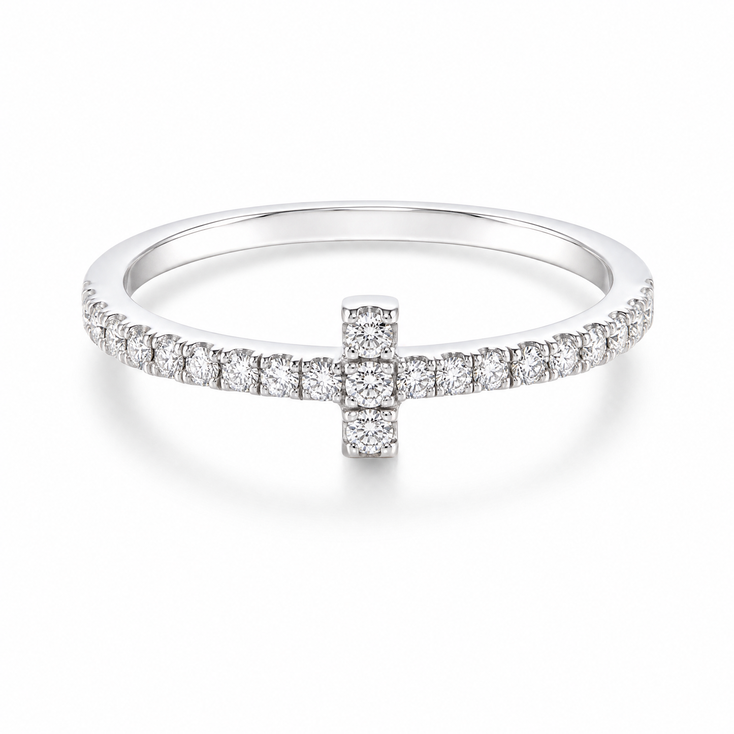 DRM1302W 23-diamond white gold ring - front view on white background