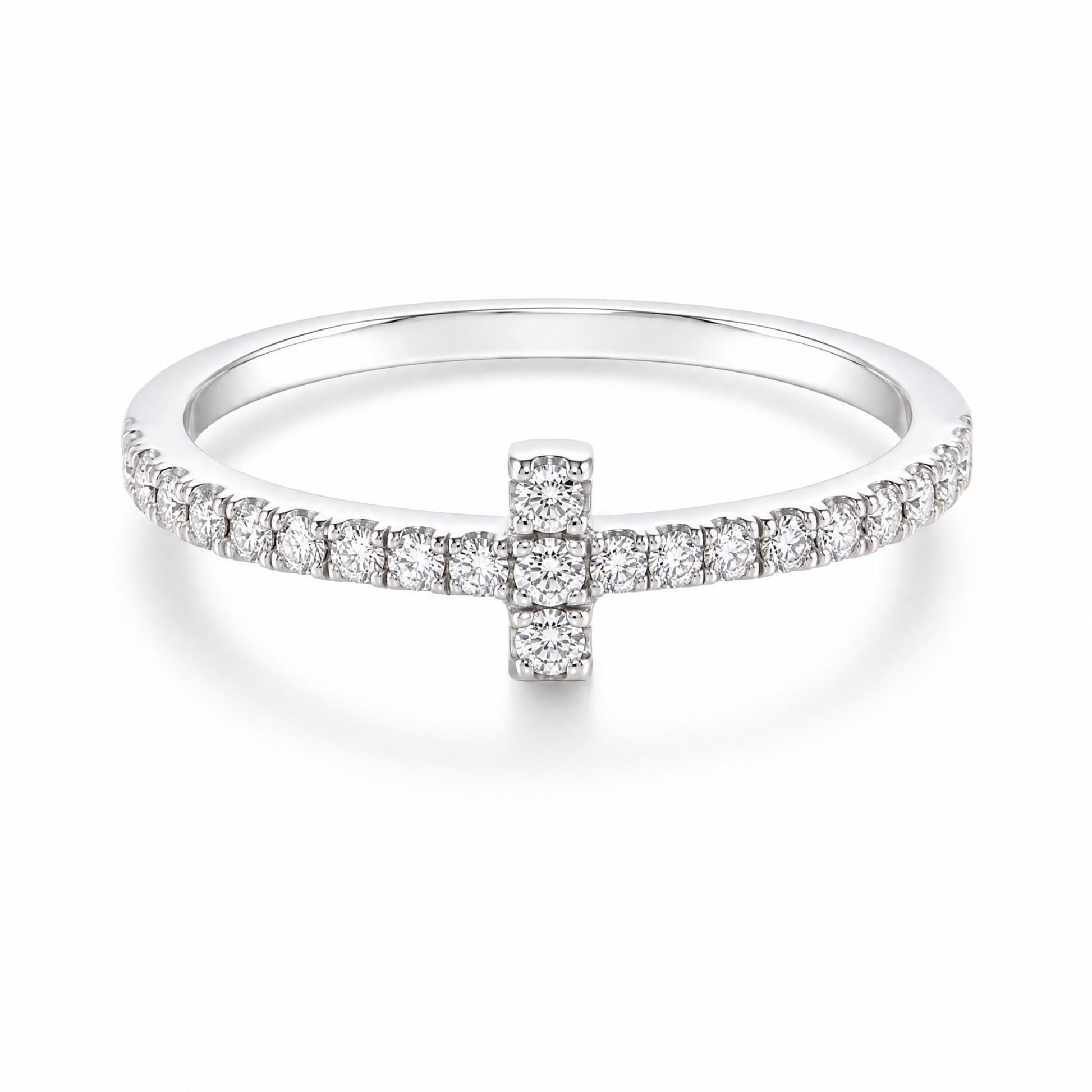 DRM1302W 23-diamond white gold ring - front view on white background