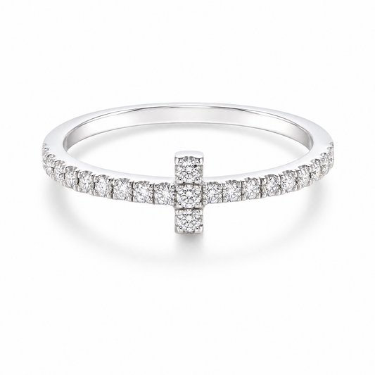DRM1302W 23-diamond white gold ring - front view on white background