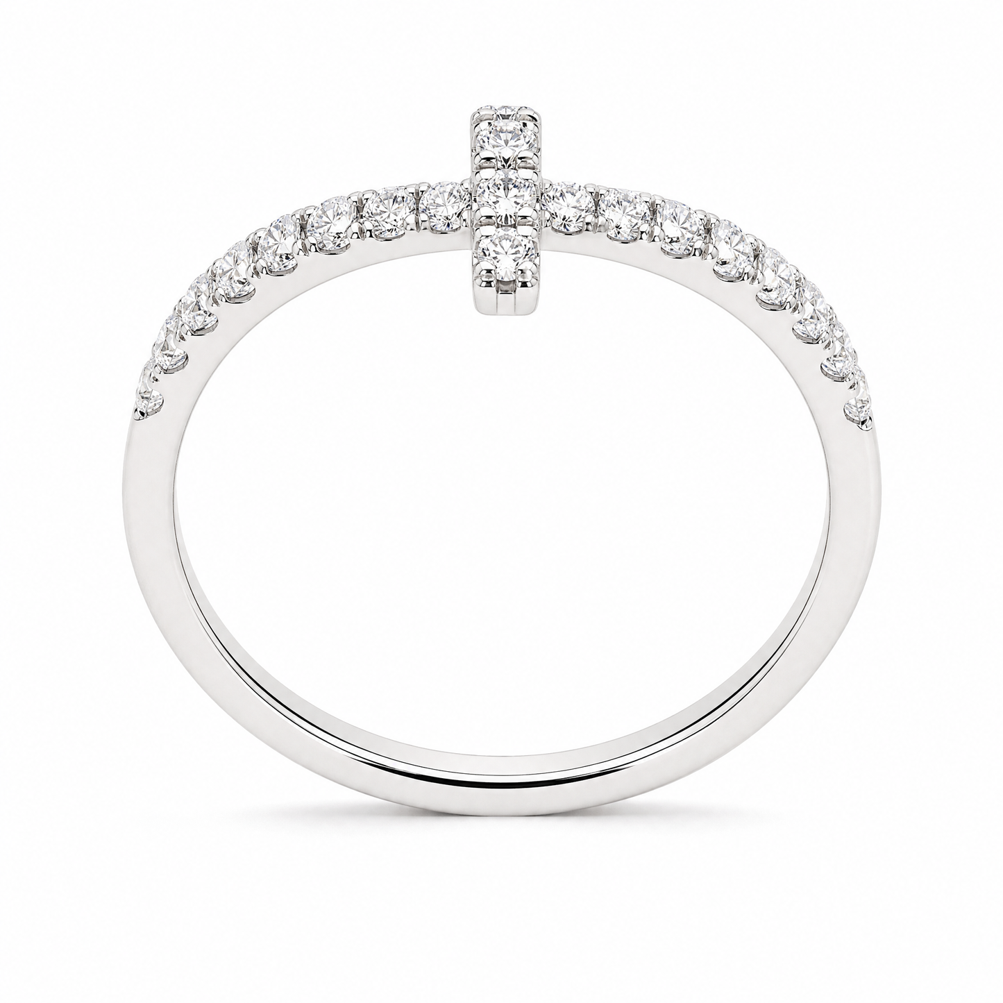 DRM1302W 23-diamond white gold ring - angled view on white background