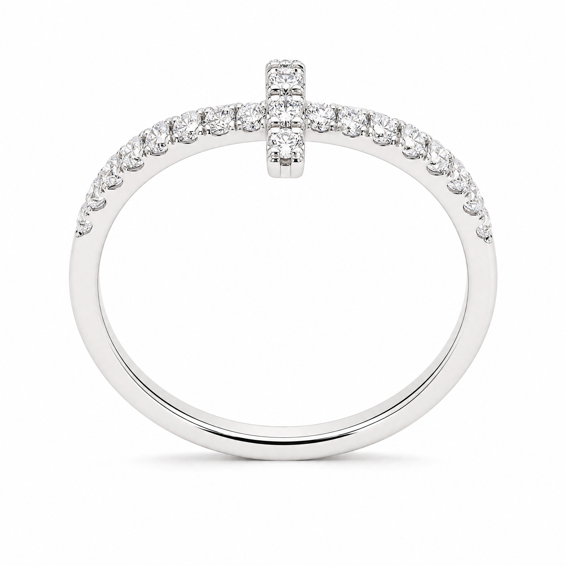 DRM1302W 23-diamond white gold ring - angled view on white background