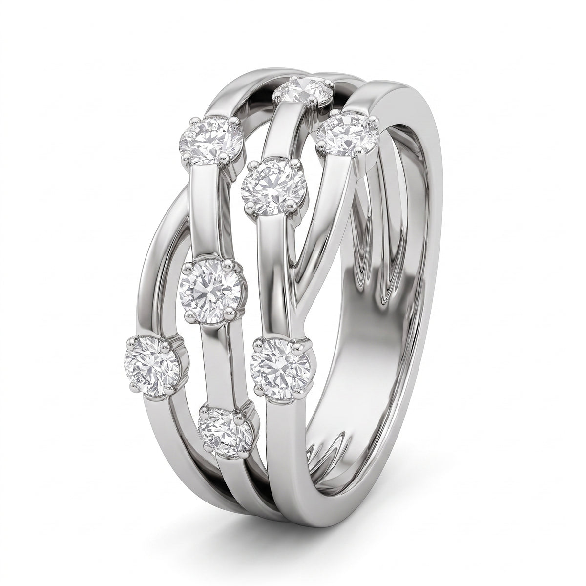 8-Diamond Wavy Band Ring