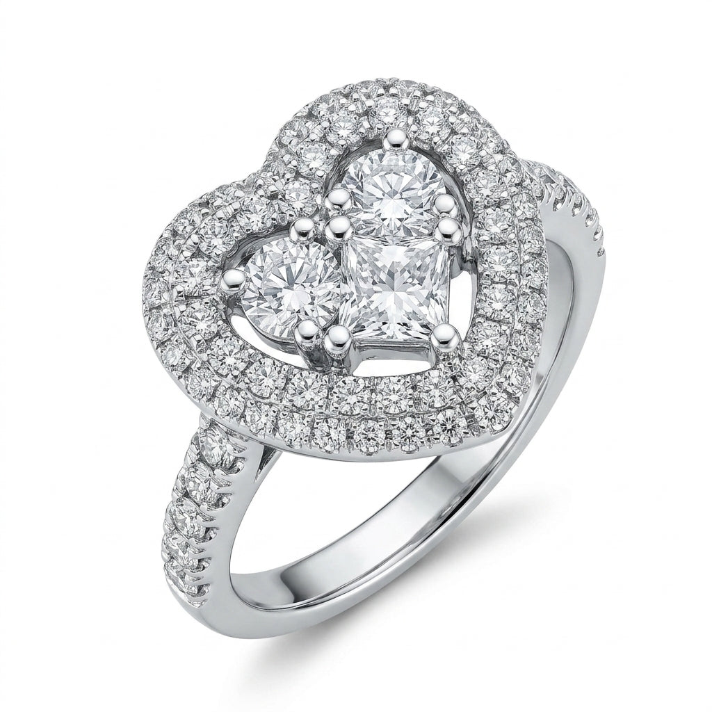 Princess & Pavé Diamond Heart Ring