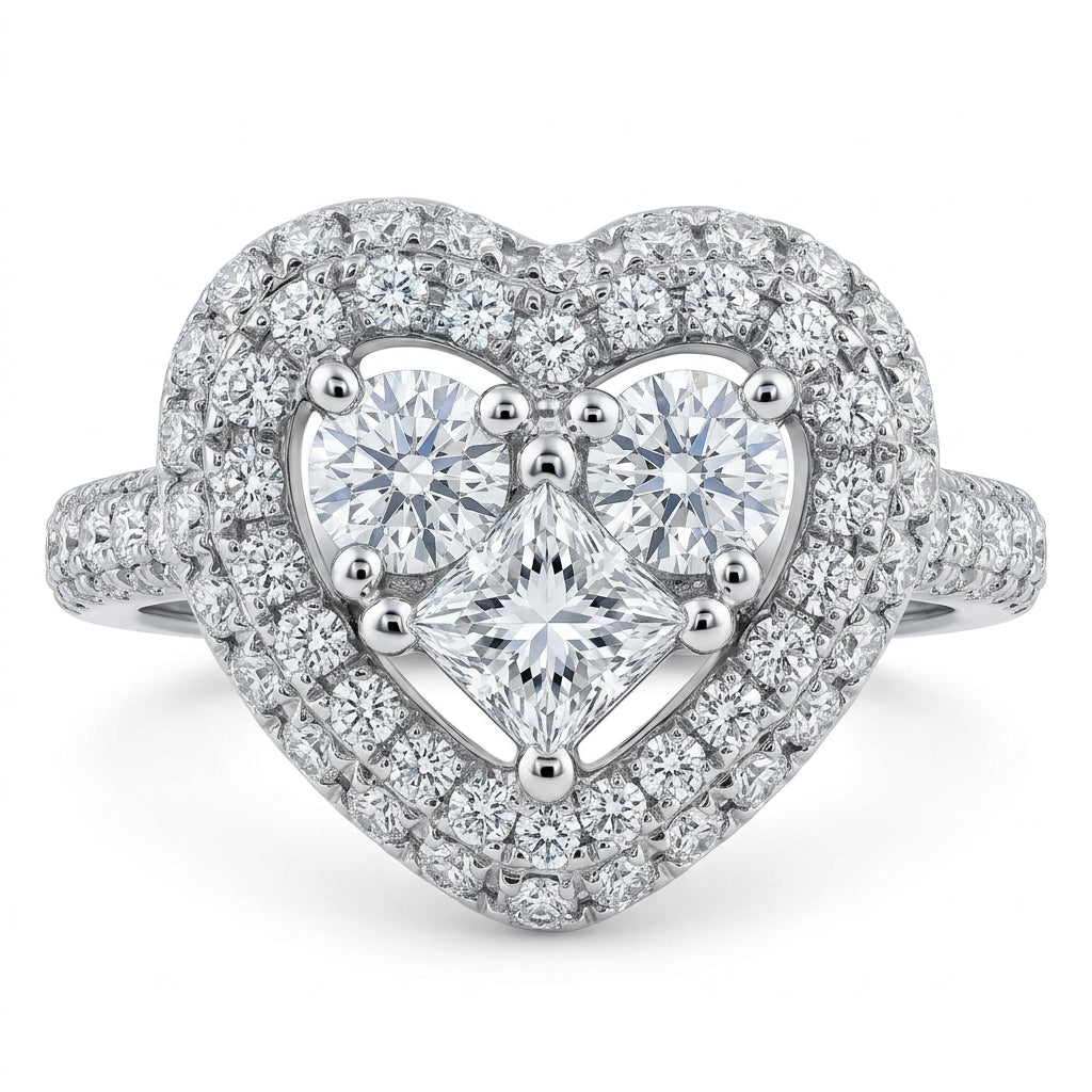 Princess & Pavé Diamond Heart Ring