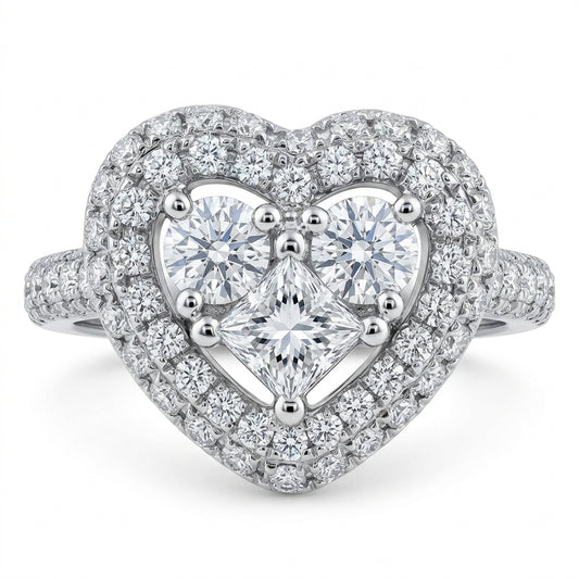 Princess & Pavé Diamond Heart Ring