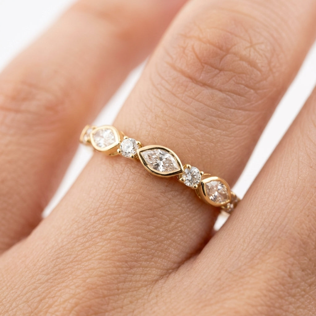 Marquise & Round Diamond Band Ring