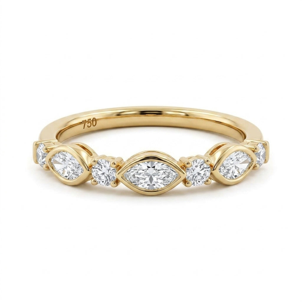 Marquise & Round Diamond Band Ring