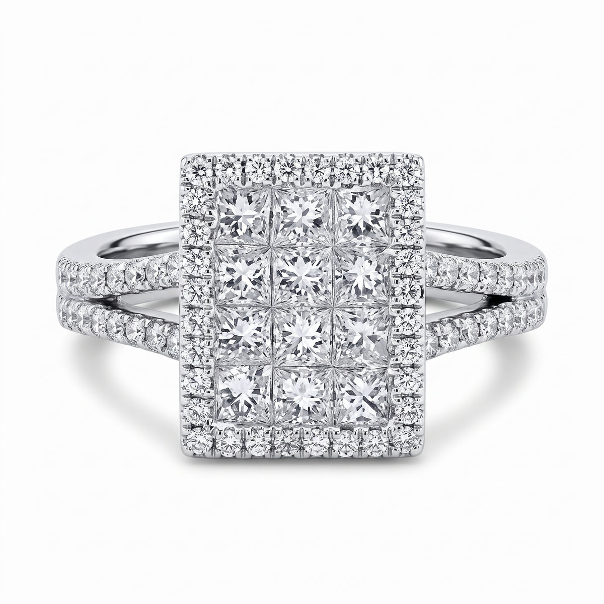 Princess & Round Diamond Rectangular Cluster Ring