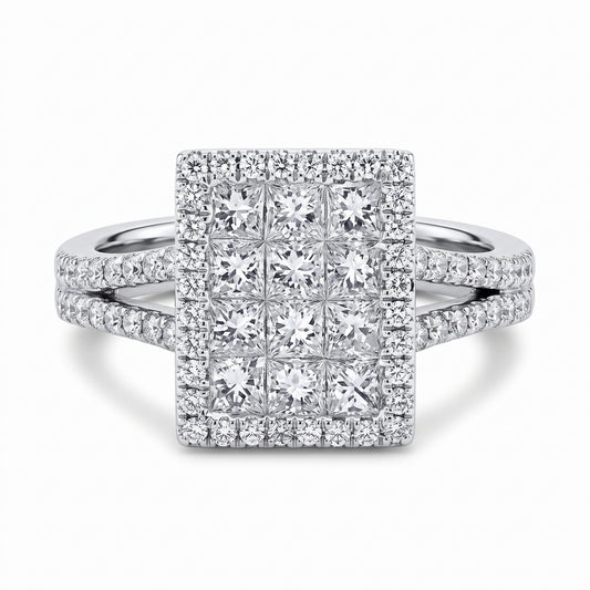 Princess & Round Diamond Rectangular Cluster Ring