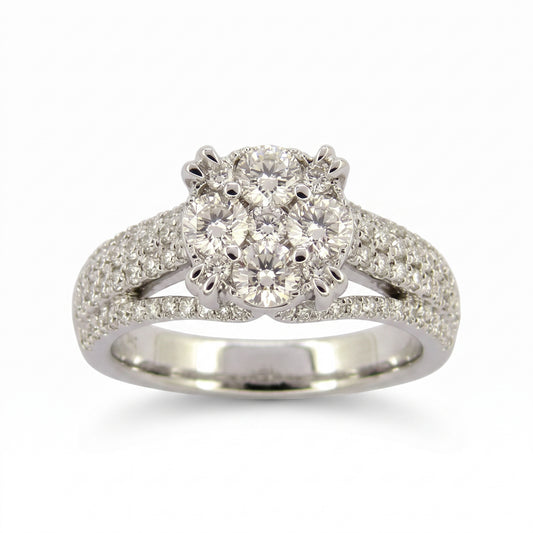 Five-Diamond Illusion Cluster Pavé Ring
