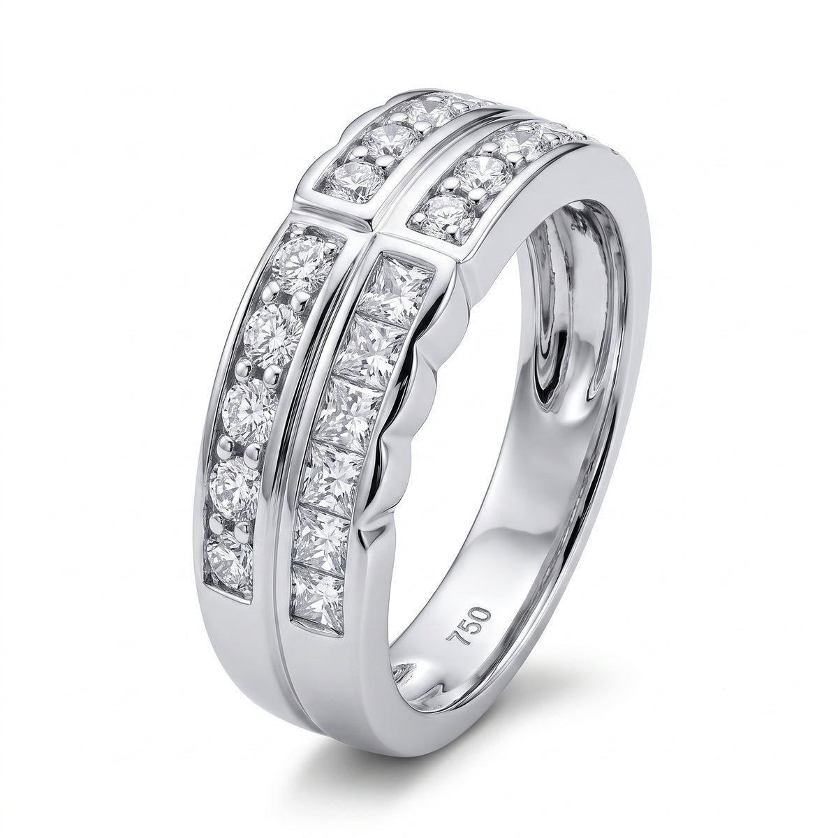 12 Princess-Cut & 6 Round Diamond Band Ring