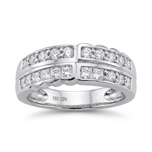 12 Princess-Cut & 6 Round Diamond Band Ring
