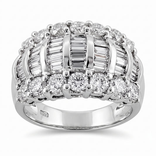 1.99ctw Tapered Baguette & Round Diamond Wide Band Ring