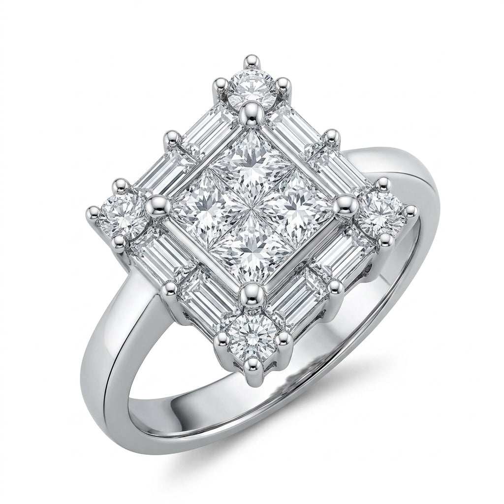 16-Diamond Square-Design Ring