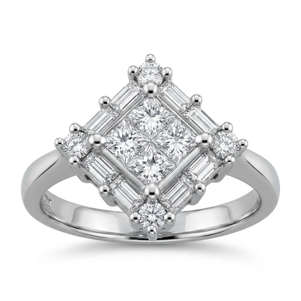 16-Diamond Square-Design Ring