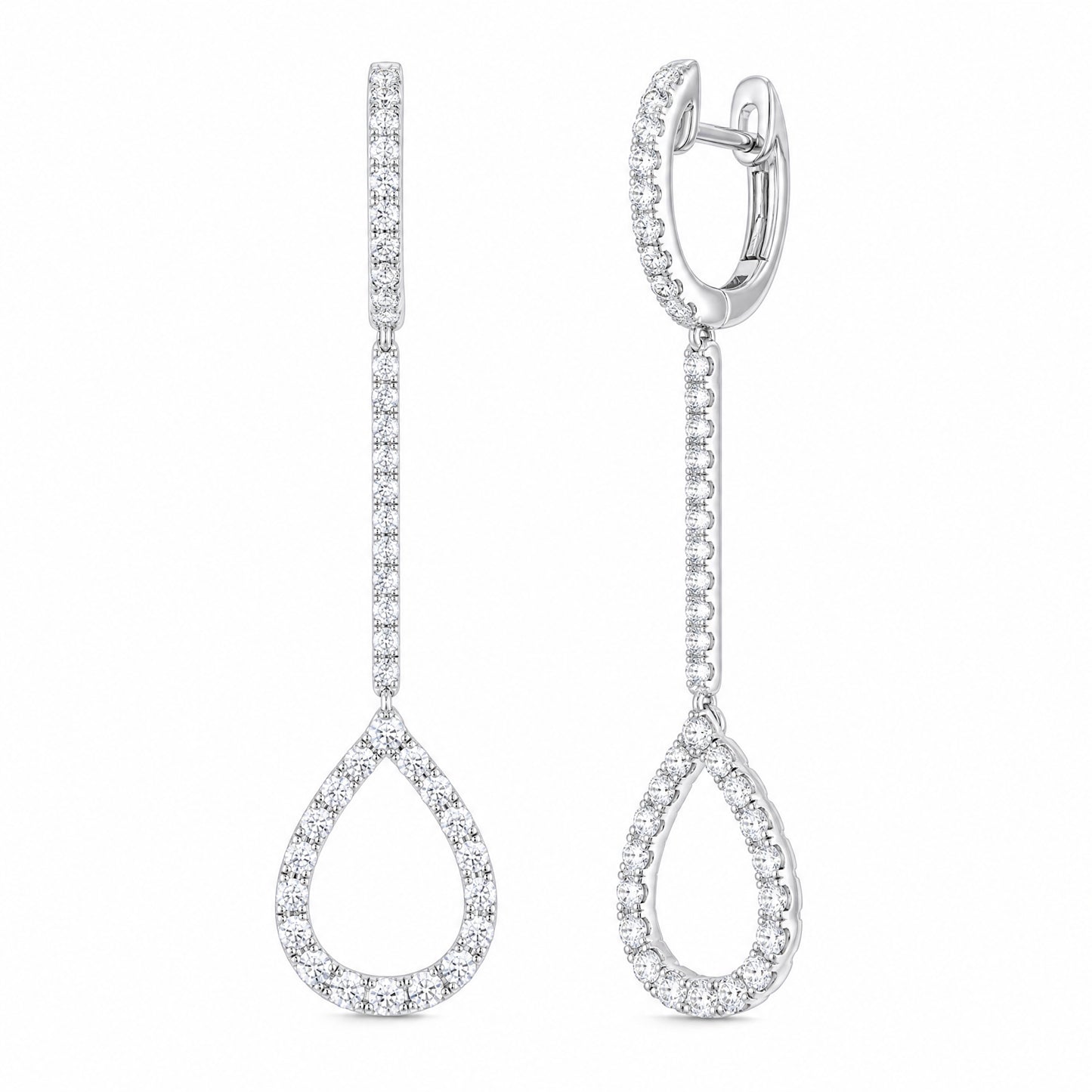 Diamond Hanging Pear Earrings in 18K White Gold