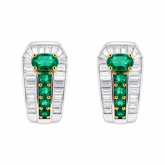 EEPJ0066W W-1 frontal pair - emerald and tapered baguette diamond half-hoop earrings