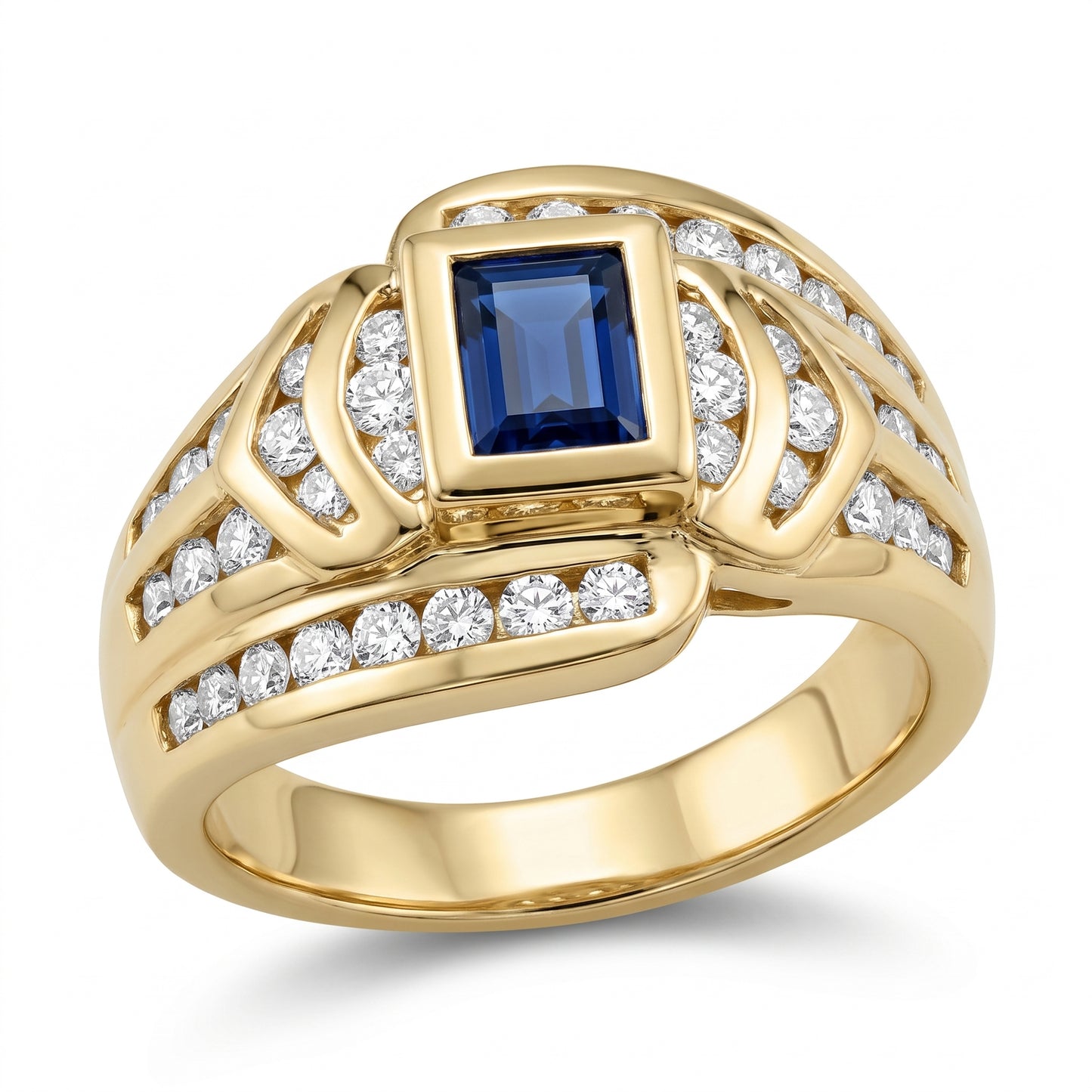 Square Sapphire & Channel Diamond Ring