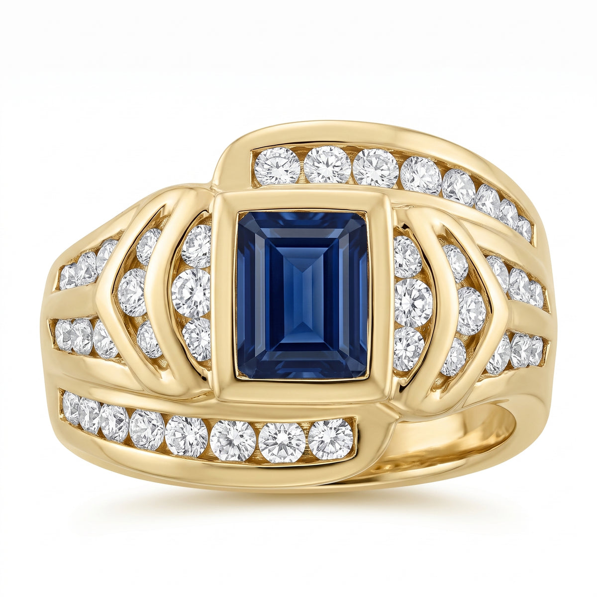 Square Sapphire & Channel Diamond Ring