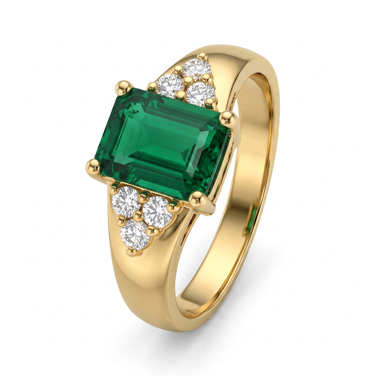 4x6mm Rectangular Emerald & 6-Diamond Ring