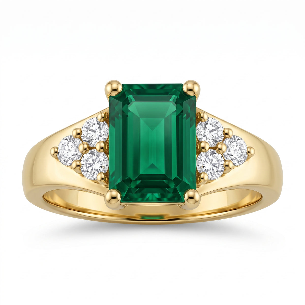 4x6mm Rectangular Emerald & 6-Diamond Ring