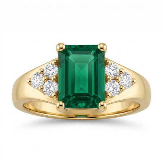 4x6mm Rectangular Emerald & 6-Diamond Ring