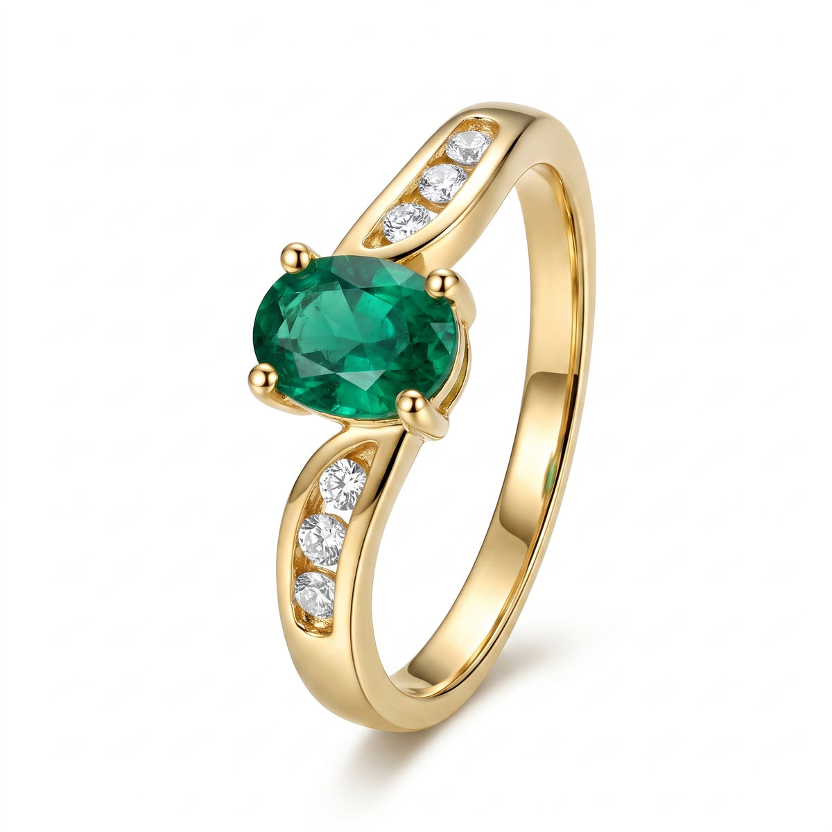 4x5mm Oval Emerald & 6-Diamond Ring