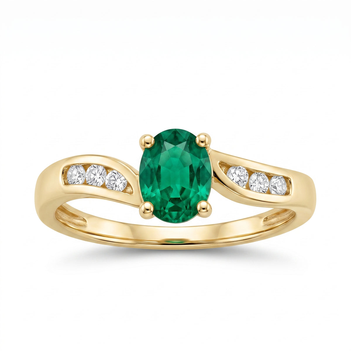 4x5mm Oval Emerald & 6-Diamond Ring