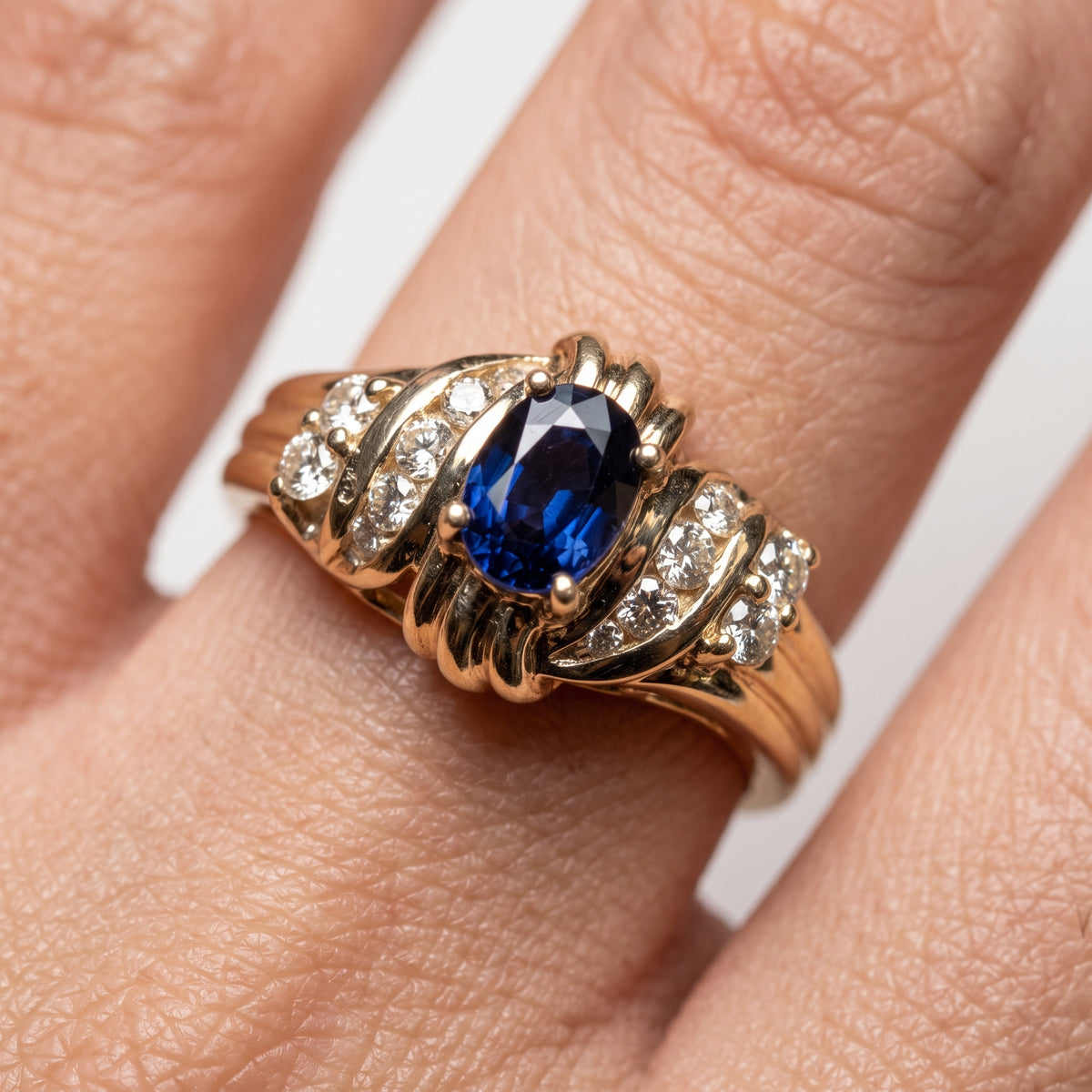 Oval Sapphire & Diamond Openwork Flared Ring