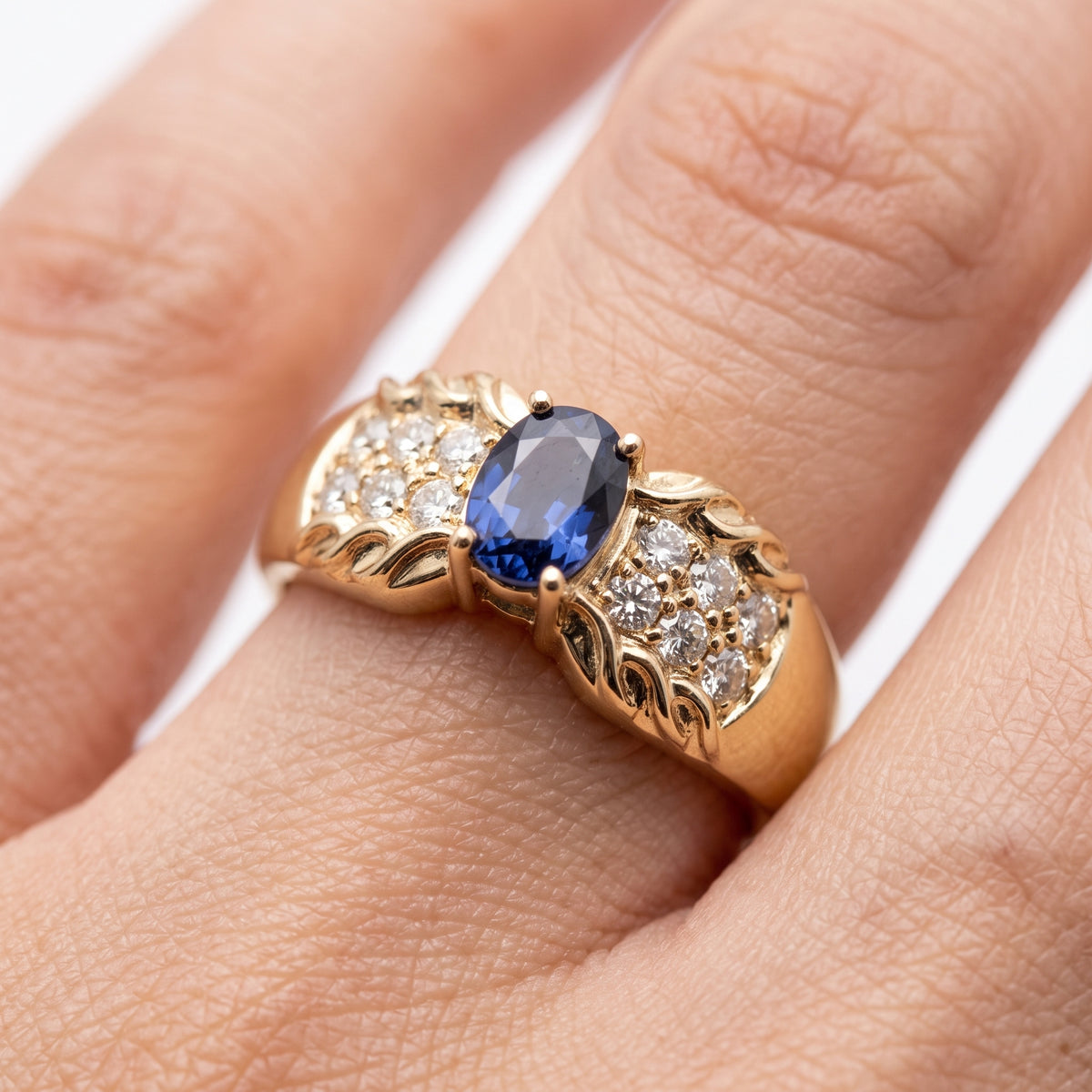 4x6mm Sapphire & 12-Diamond Ring