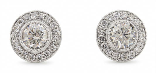1.89ct Bezel-Set Diamond Milgrain Halo Stud Earrings