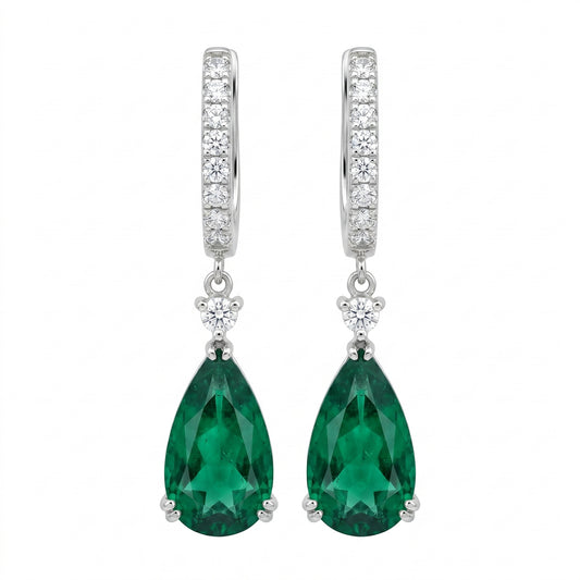 Elongated Pear Emerald Earrings