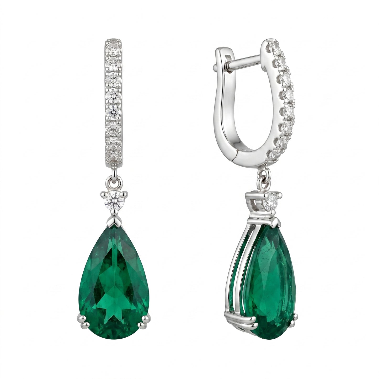 Elongated Pear Emerald Earrings