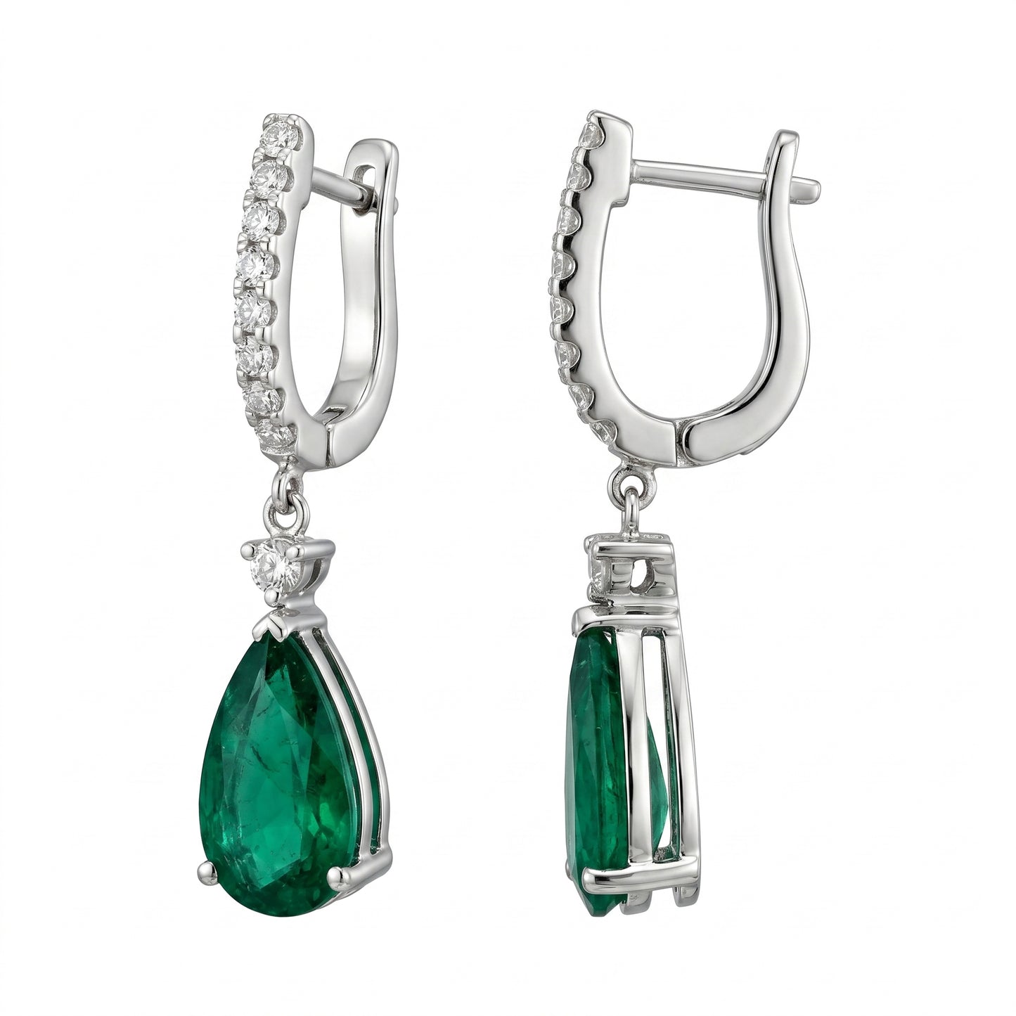 Elongated Pear Emerald Earrings