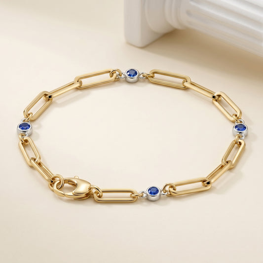 Sapphire Station Paperclip Bracelet