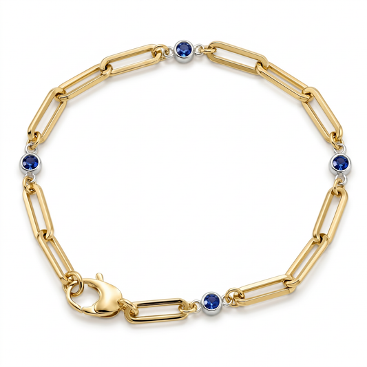 Sapphire Station Paperclip Bracelet