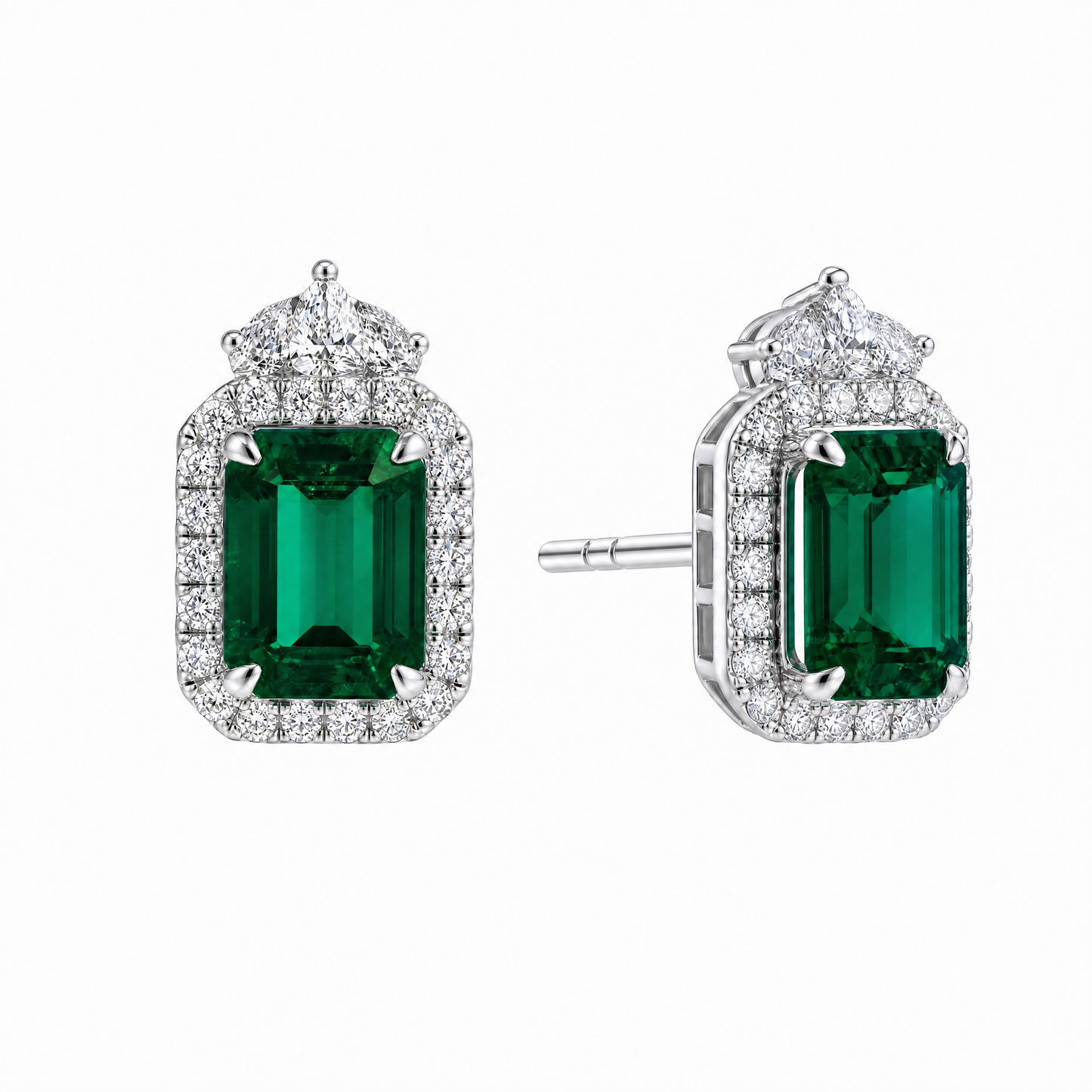 3.82ct Emerald-Cut Emerald Halo Earrings with Diamond Drop