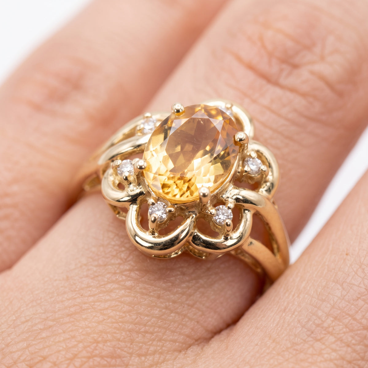 6.5x9mm Oval Imperial Topaz & 6-Diamond Ring